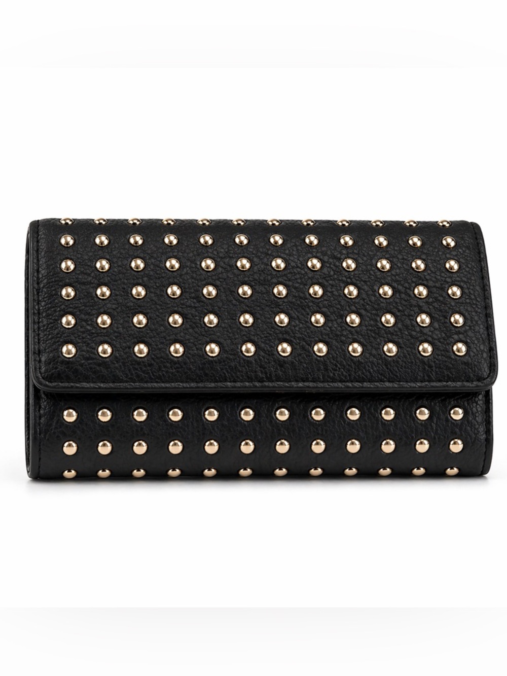 Black Studded Wallet Clutch Gold Hardware Snap Closure